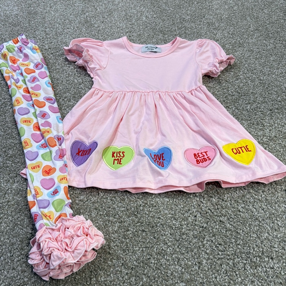 Pink candy heart outfit 5-6T